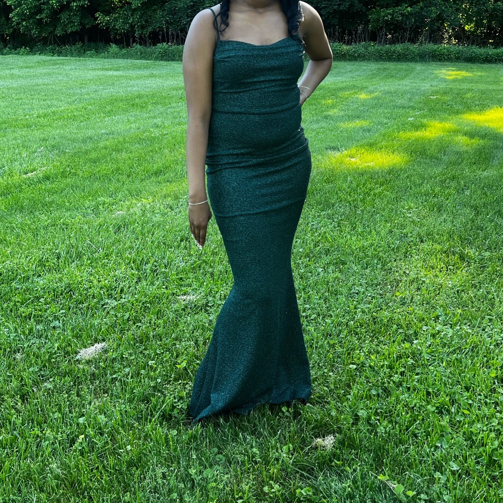 Cowl neck glitter formal long dress